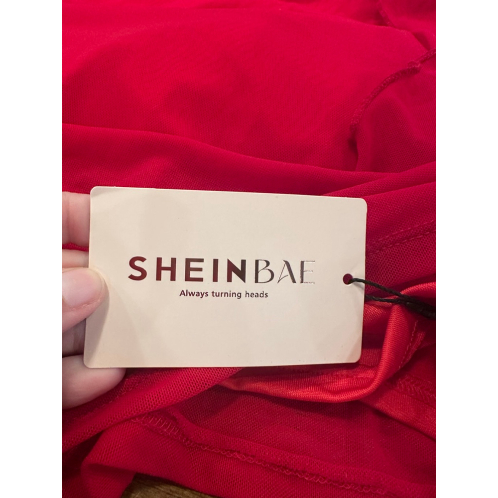 SHEIN Red Ruffle Long Sleeve Mesh Maxi Dress Size 6 - Picture 10 of 16
